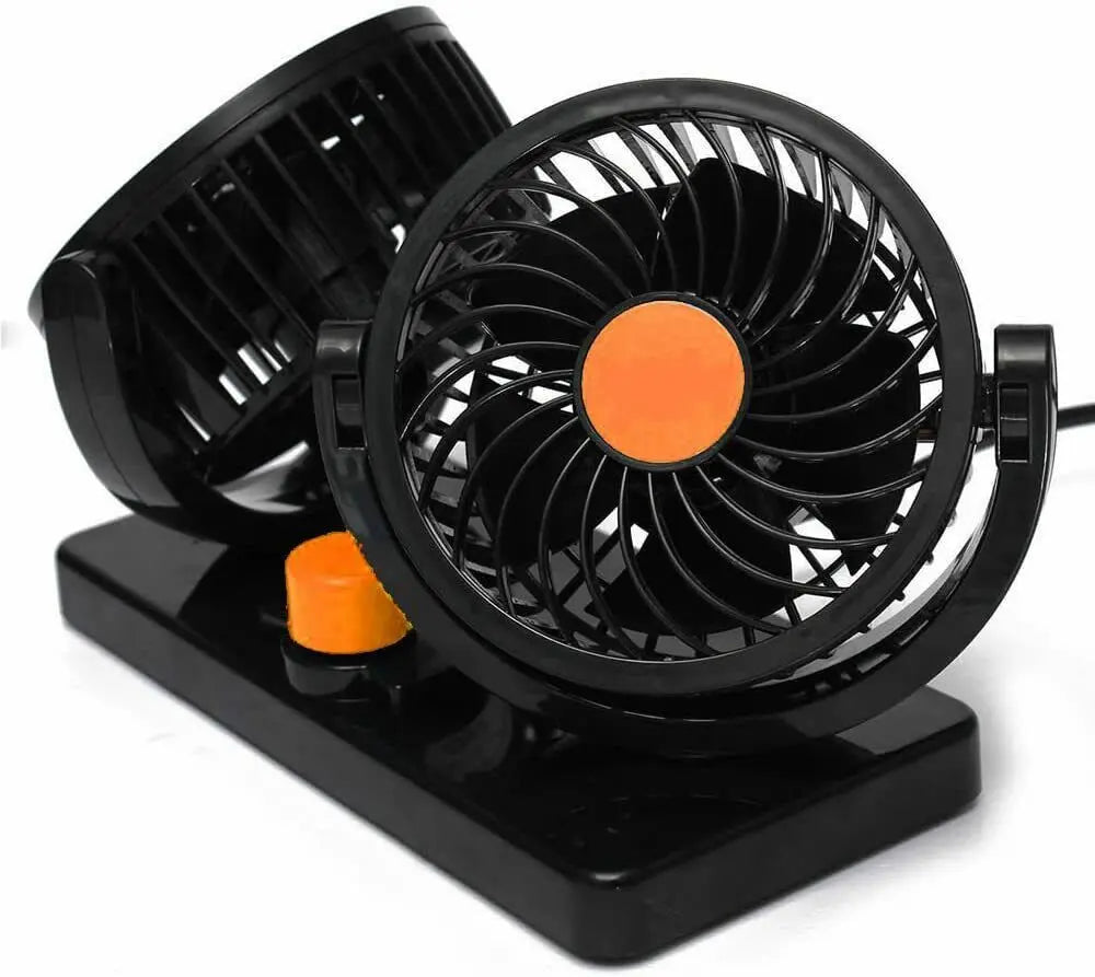 24v Car Portable Air Fan Van Truck Camper Auto Twin Dash Cooling Dual Rotation Roadster