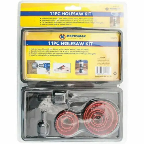 Holesaw Kit Circular Hole Saw Arbor Cutter Drill Cutting Case Kit Set 11pc MARKSMAN