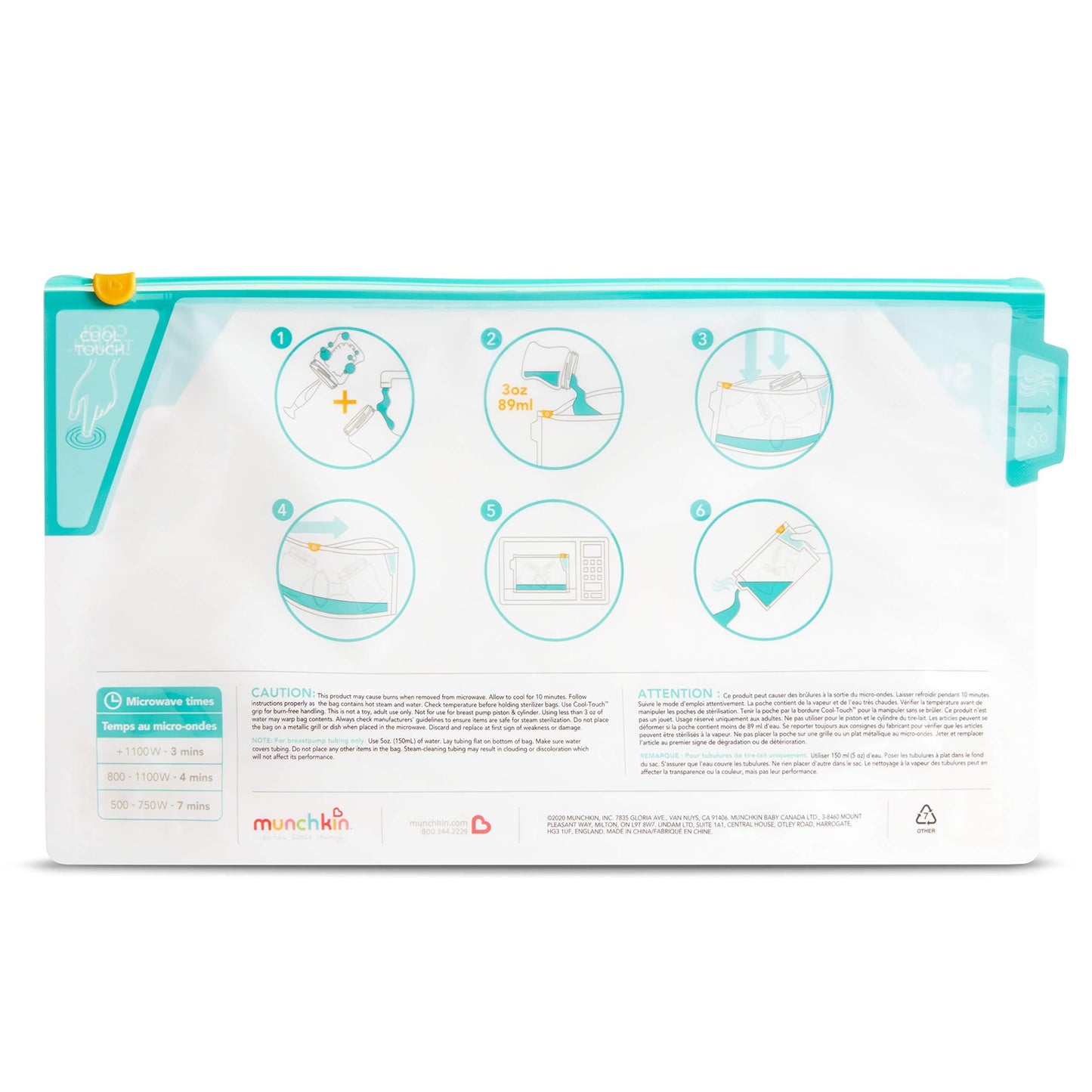 Munchkin Cool Touch Microwave Steriliser Bags, Baby Bottle Teat & Dummy Steriliser, 6 Reusable Cold Water Sterilising Unit Alternative, Baby Essentials, Newborn Essential Mini Travel