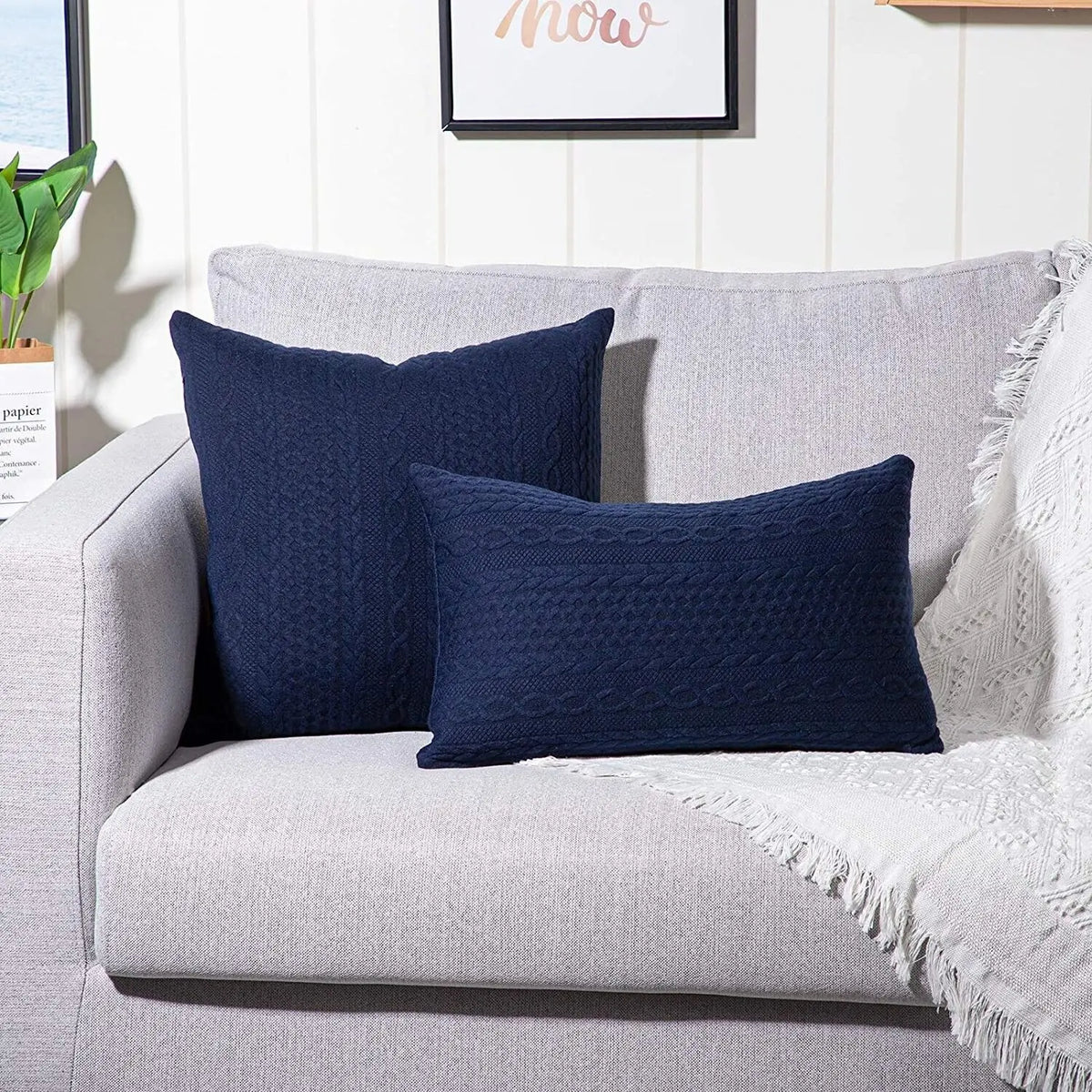Super Soft Decorative Embossed Square Cushion Cases 24x24 in Navy Pack of 2 Deal For Any Occasion