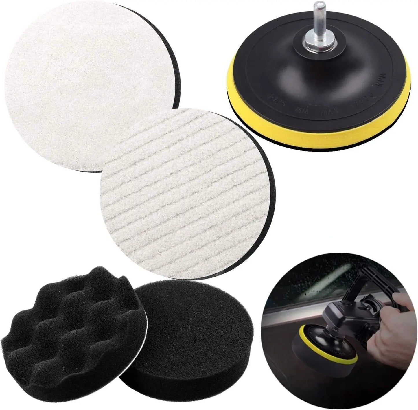 Car Wool Buffers Polishing Waxing Sponge Pads Kits M14 Drill Adapter-125mm 5inch Unbranded