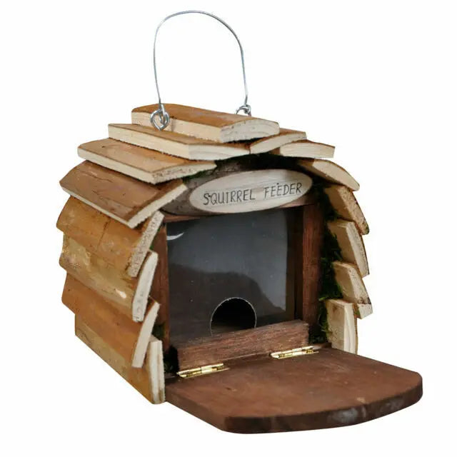 Wooden Squirrel Hotel Feeding Station Garden House Hanging Feeder Nature's Market