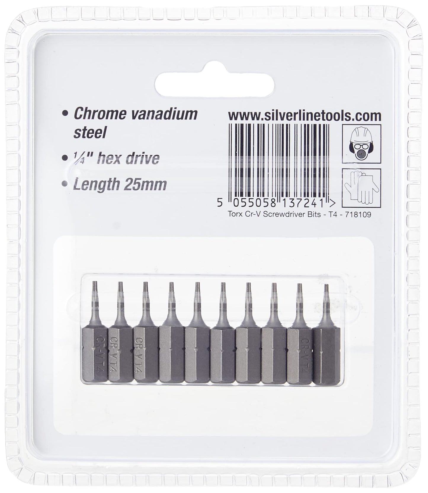 Silverline Torx T40 Cr-V Screwdriver Bits T4 bits with 1/4 inch hex drive 25 mm 10pk
