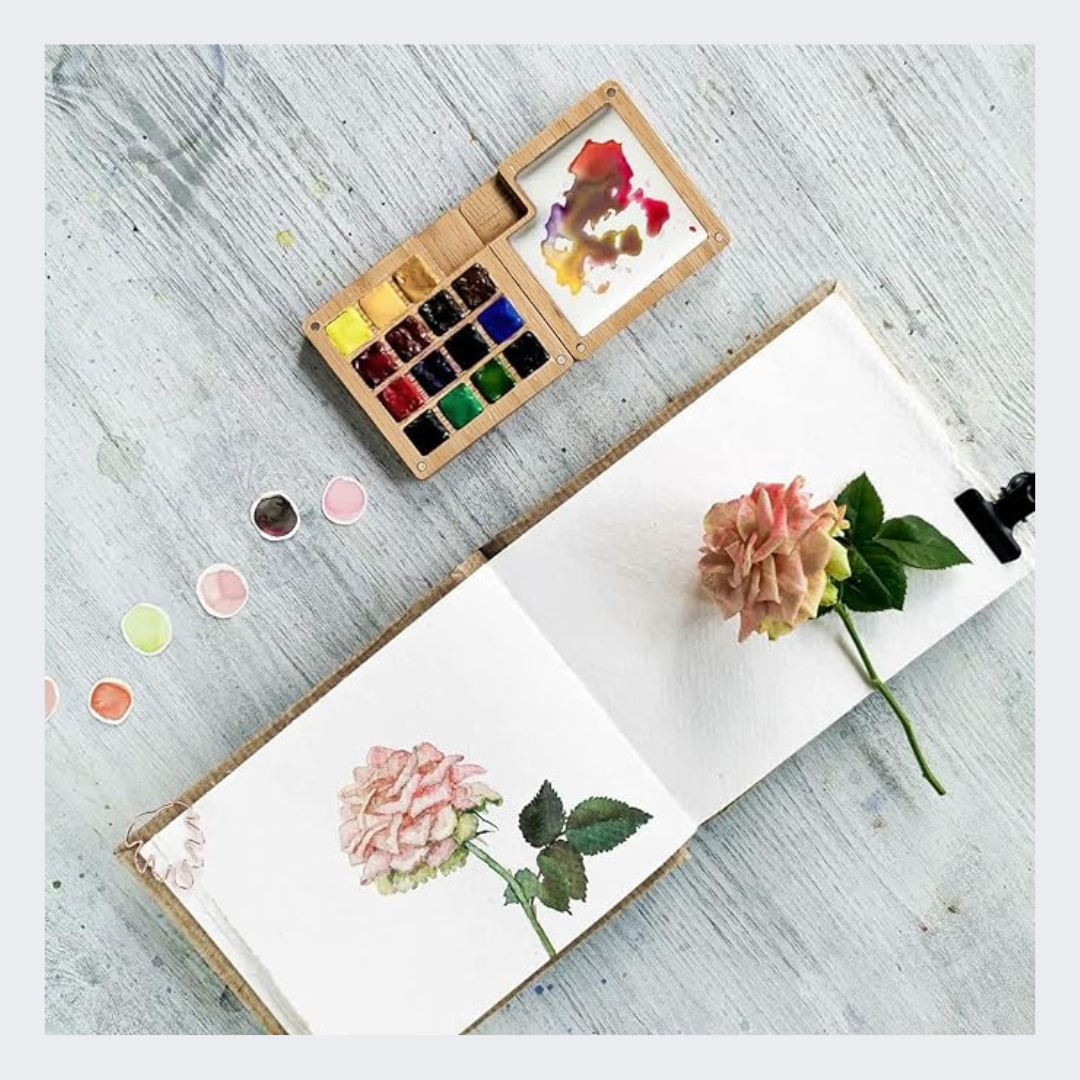 Color Portable Sketchbook Palette 15 Color Wooden Palette Box Watercolours Tray
