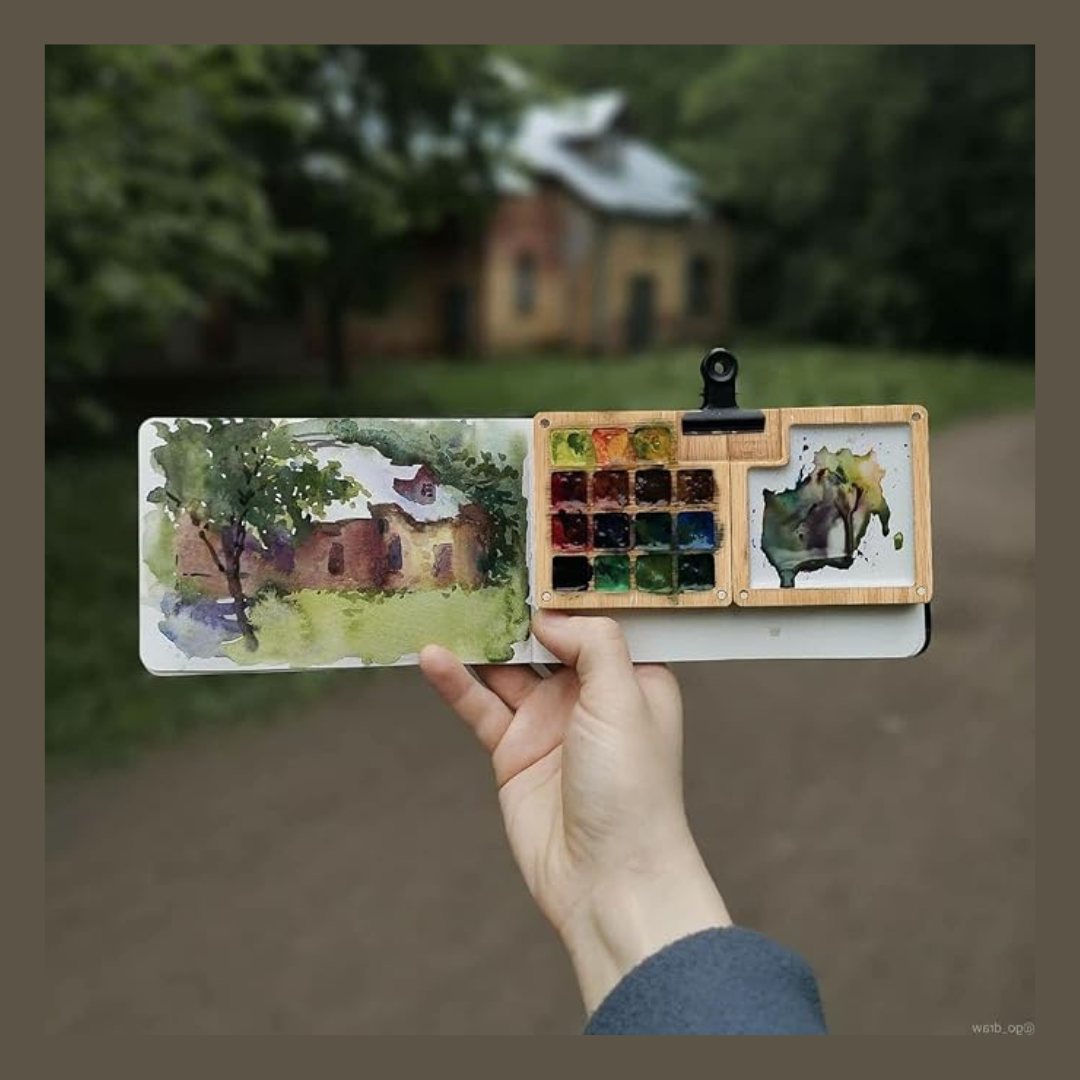 Color Portable Sketchbook Palette 15 Color Wooden Palette Box Watercolours Tray