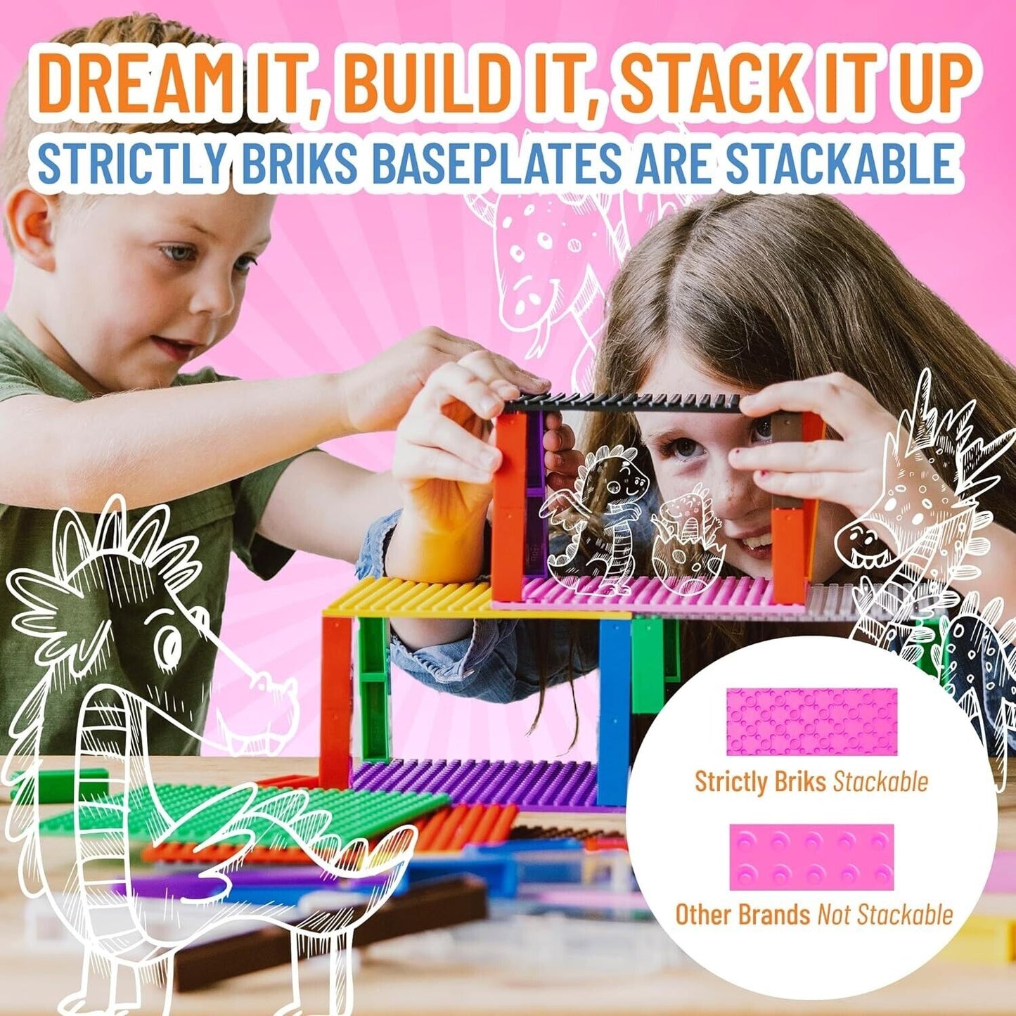 Strictly Brik Tower Stackable Base Plates Build Toy Stackers 10x 10'' 56Pieces
