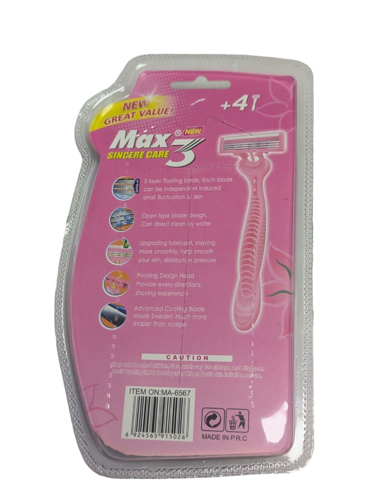 Max 3 Sincere Care Ladies Razors Pack Of 4 Pink