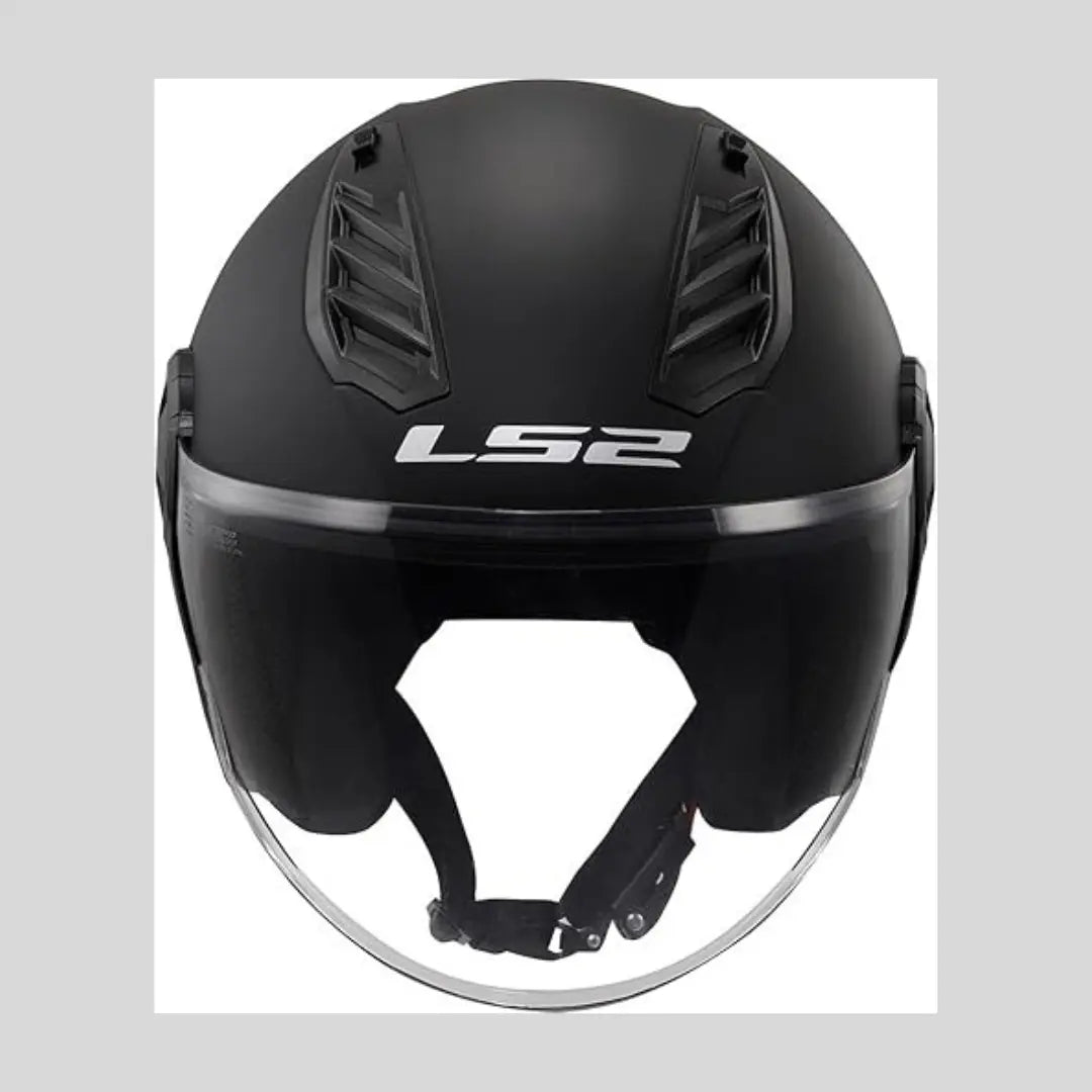 Motorcycle Open Helmet in Dull Black With Airflow Black Gloss XL LS2