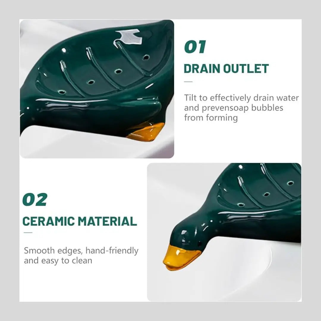 2PCS Ceramic Soap Dishes Cute Duck Soap Holder with Self-Drainage White & Green Deal For Any Occasion