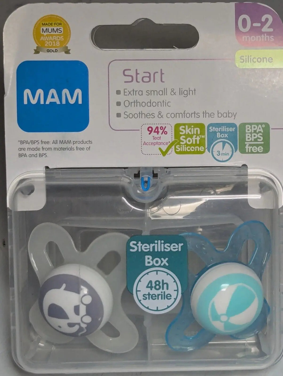 MAM Start Silicone Orthodontic Soother Dummy 0-2m 2Pk MAM