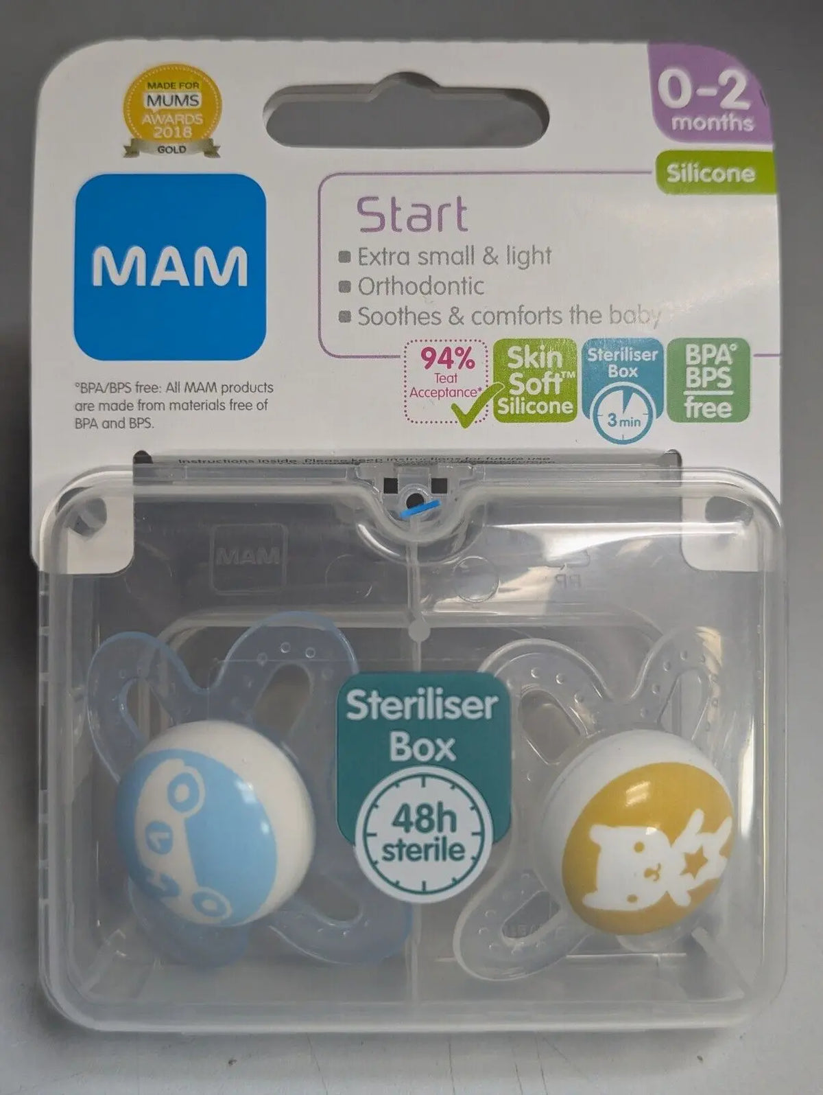 MAM Start Silicone Orthodontic Soother Dummy 0-2m 2Pk MAM