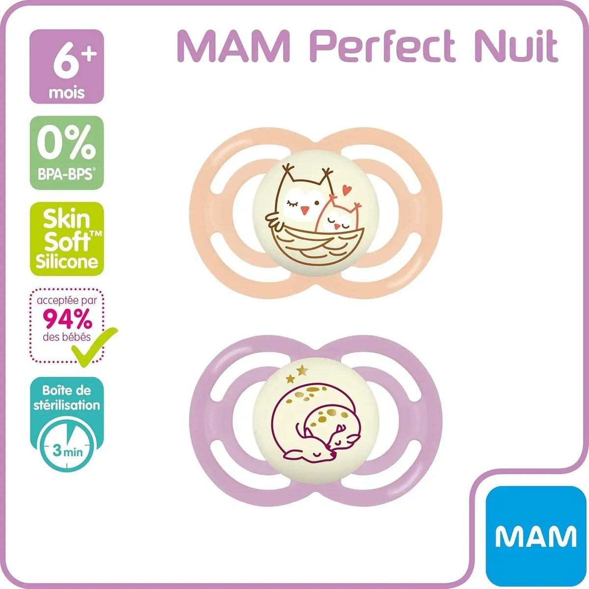 Mam Baby Soothers Dummy Perfect Night Silicone for 6 Months+ MAM