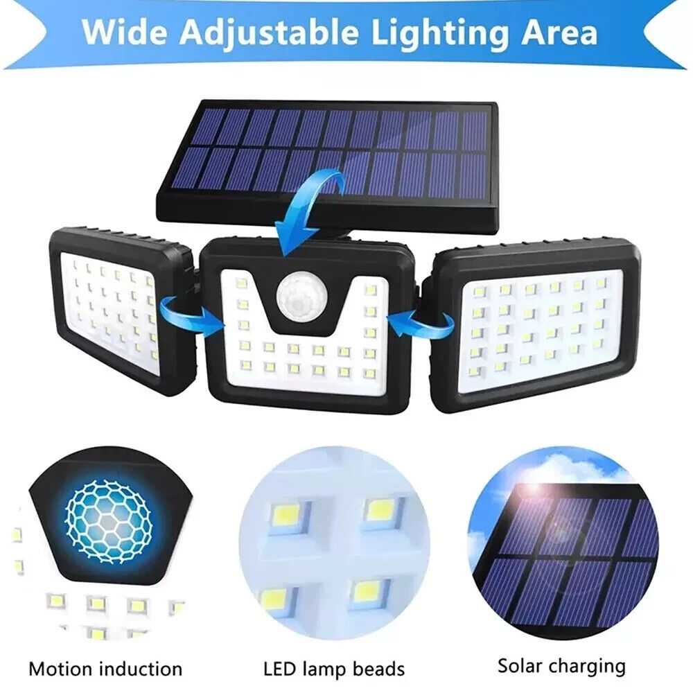 3-Head Solar Wall Lamp Light LED PIR Motion Sensor Light Outdoor Garden Security