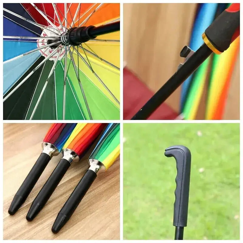 Rainbow Umbrella Ultra Durable Deluxe Strong Windproof Large Canopy 16Rib DealForAnyOccasion