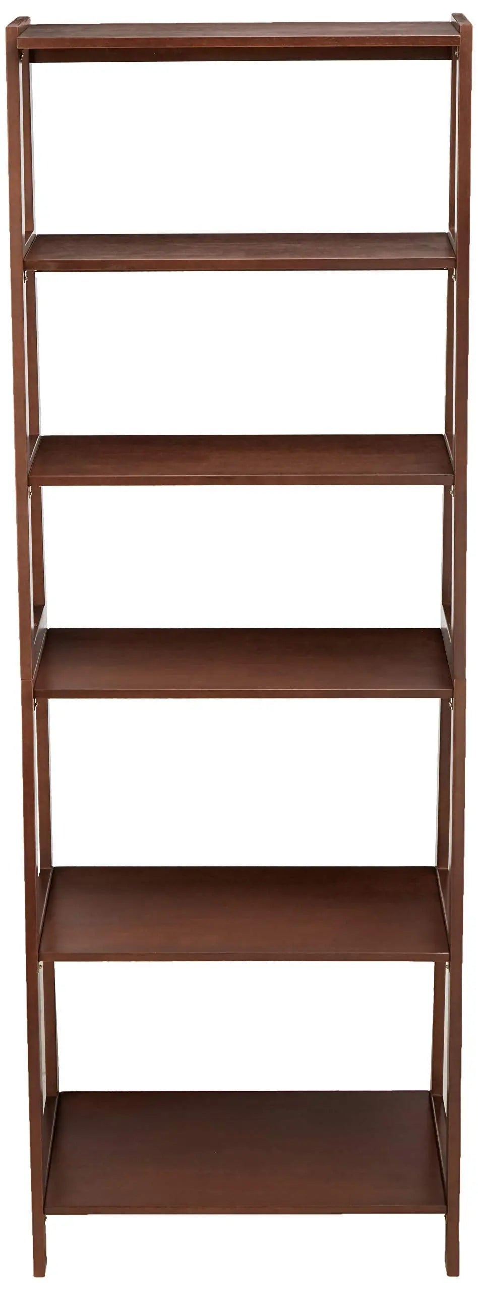 Classic 5-Tier Open Bookcase with Solid Rubber Wood Walnut 38.18 cm x 65.99 cm x 189.18 cm Amazon Basics