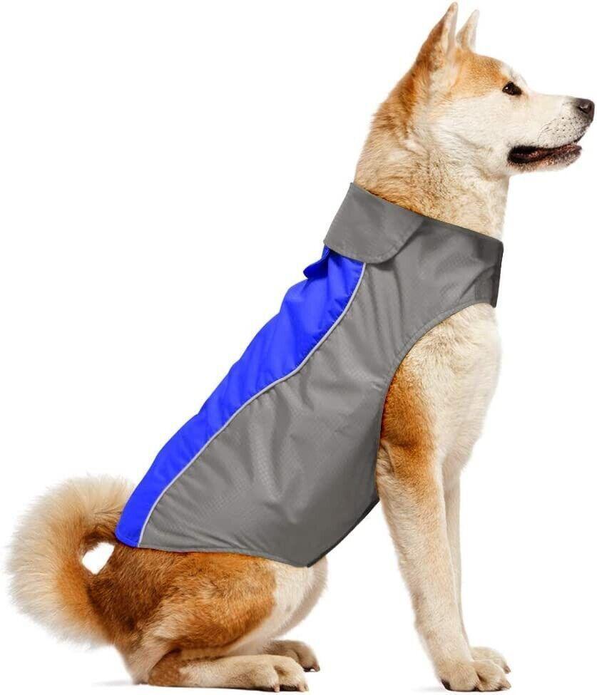 Waterproof Dog Raincoat Fleece Lining Warm Vest Jacket Dogs Blue Size XL