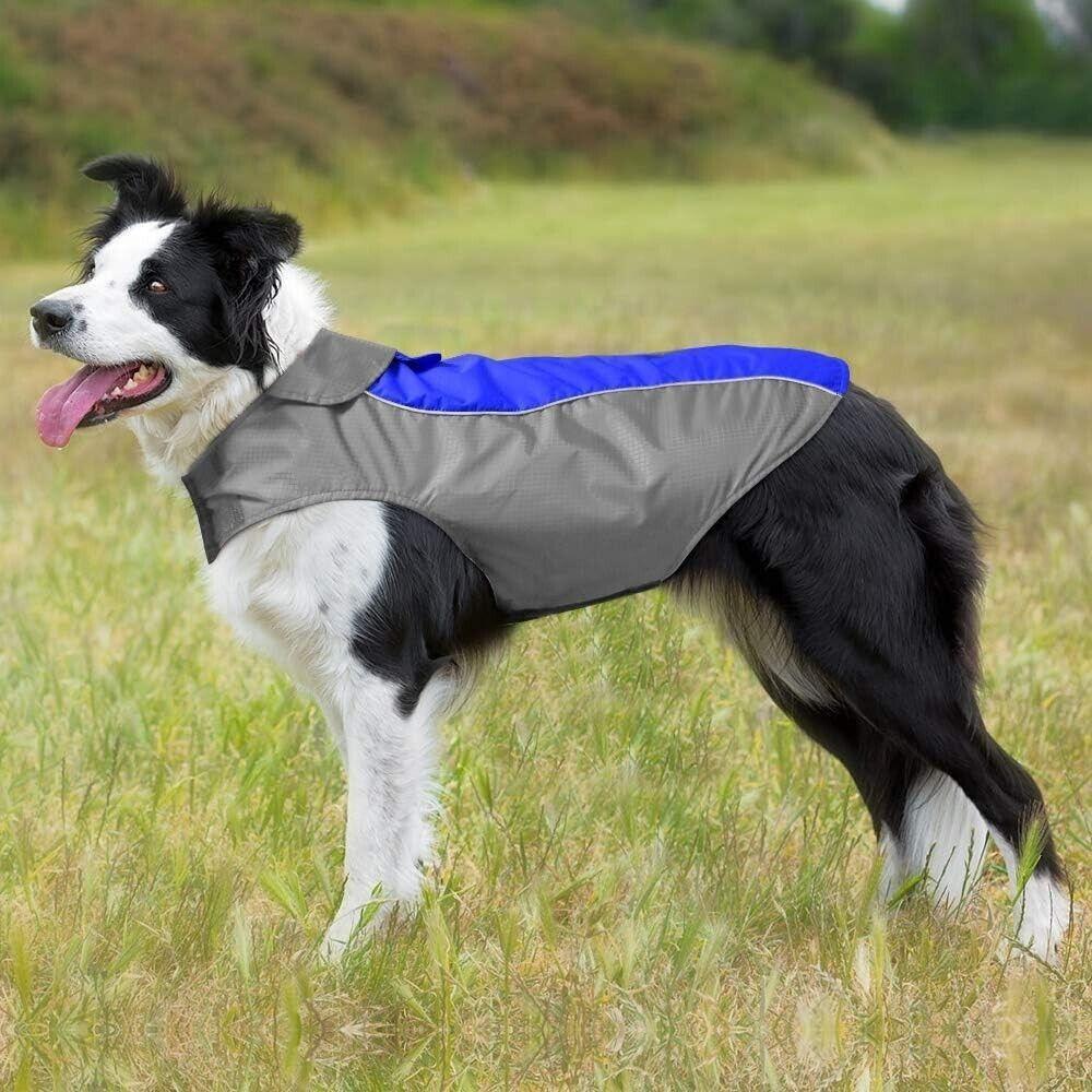 Waterproof Dog Raincoat Fleece Lining Warm Vest Jacket Dogs Blue Size XL