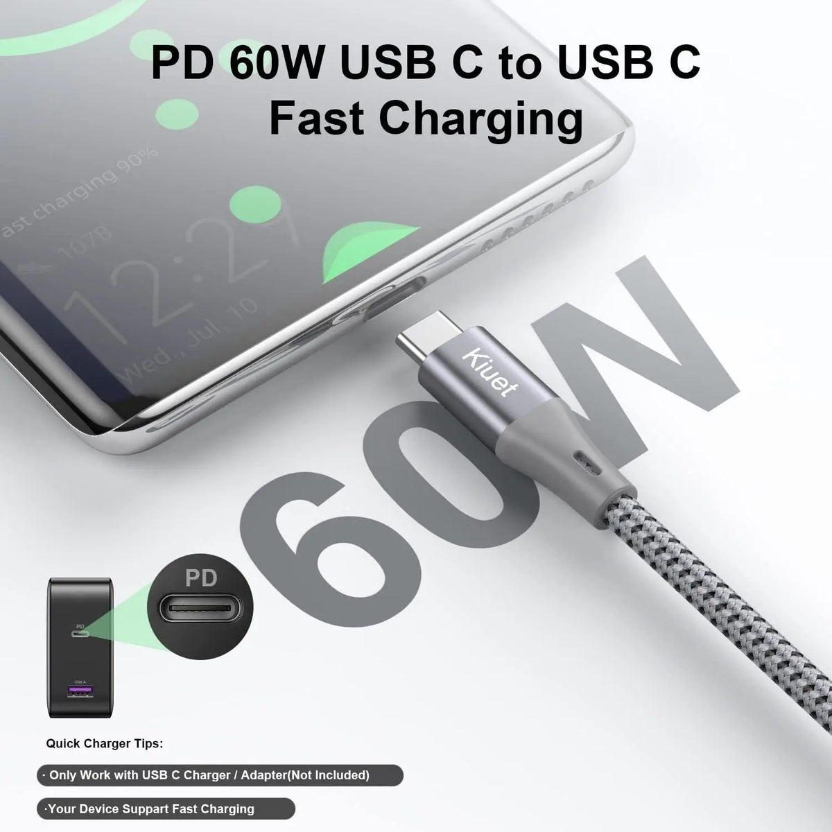 USB C to USB C Charging Cable 1.8M 60W Type C Fast Charging Cable for Phones Unbranded