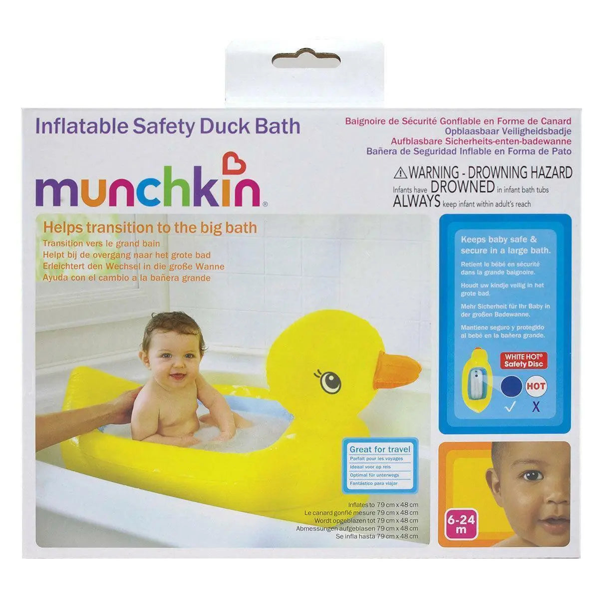 Munchkin White Hot Inflatable Baby Bath Duck Tub, suitable for alternative to larger paddling pools for small children, babies or toddlers. Ideal Baby Bath for traveling or for use at home. Munchkin