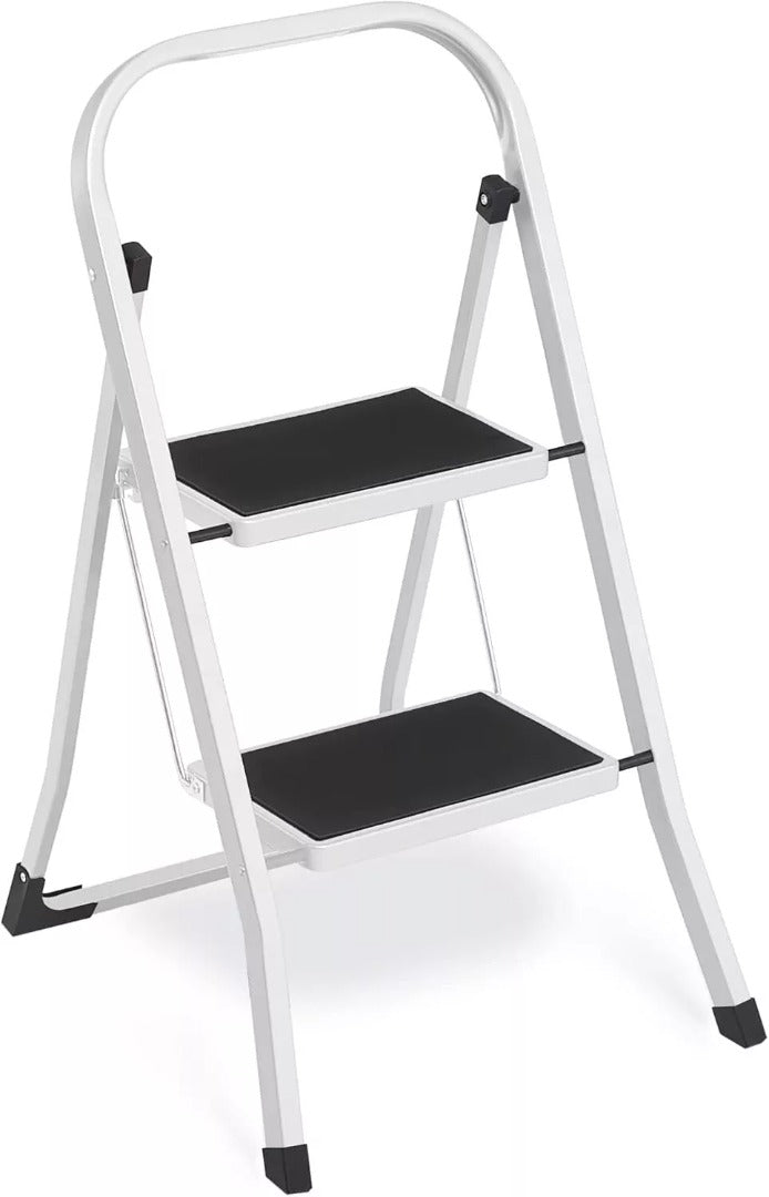 Step Ladder 2-Step Folding Safety Lock Space Saving Storage Safety Non Slip White