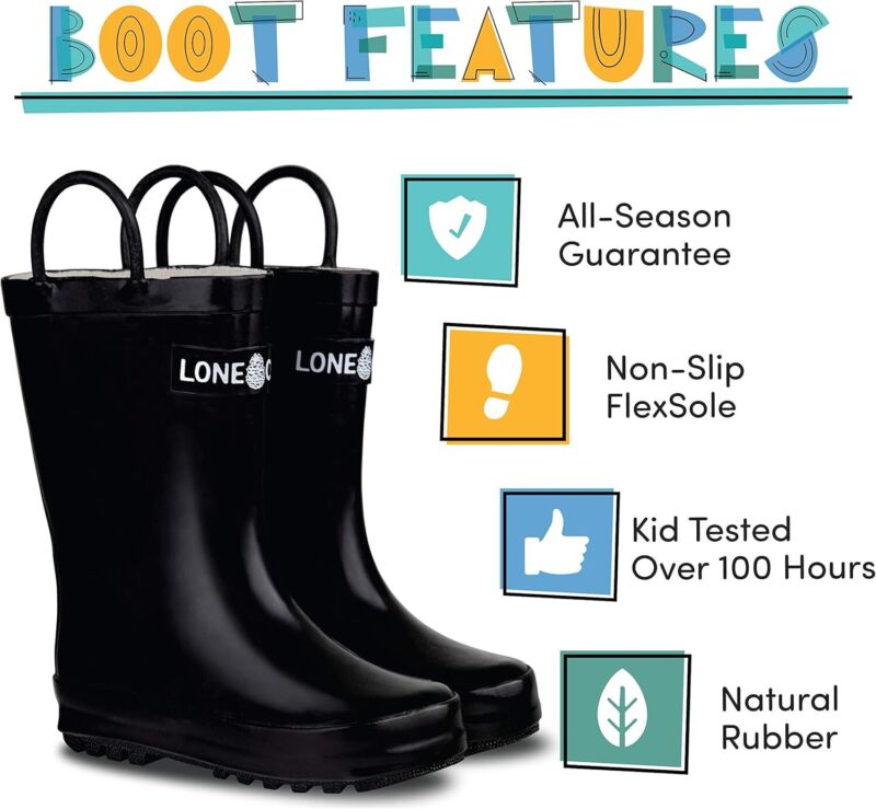 Rain Boots with Easy-On Handles for Toddlers and Kids in black Size: UK 2 EU 33