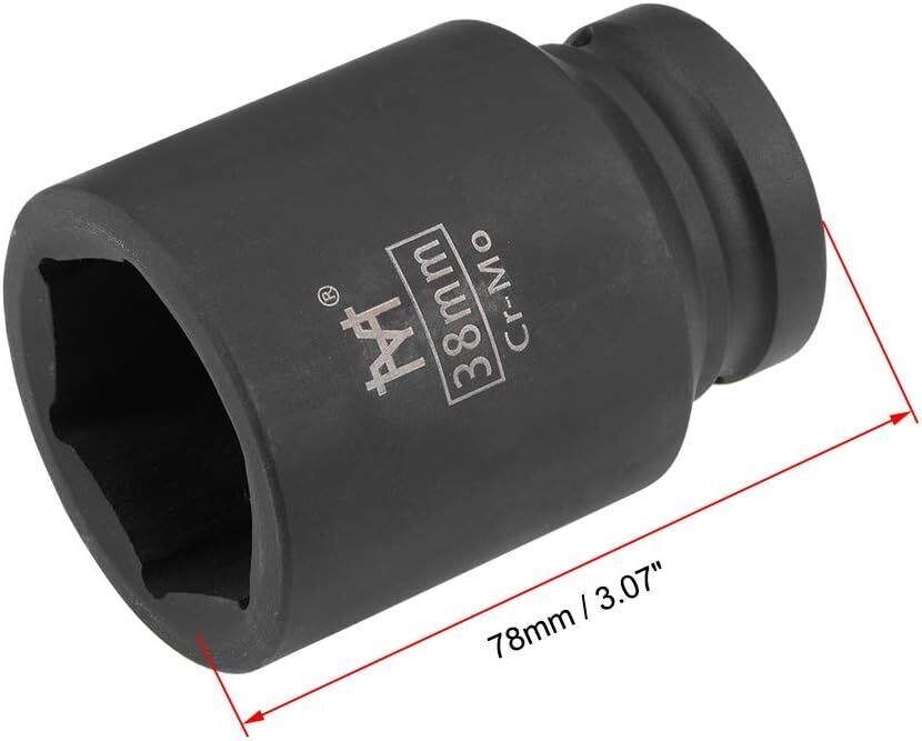 3/4-Inch Drive by 38mm Deep Impact Socket 6-Point Cr-Mo Alloy Steel Metric Tool