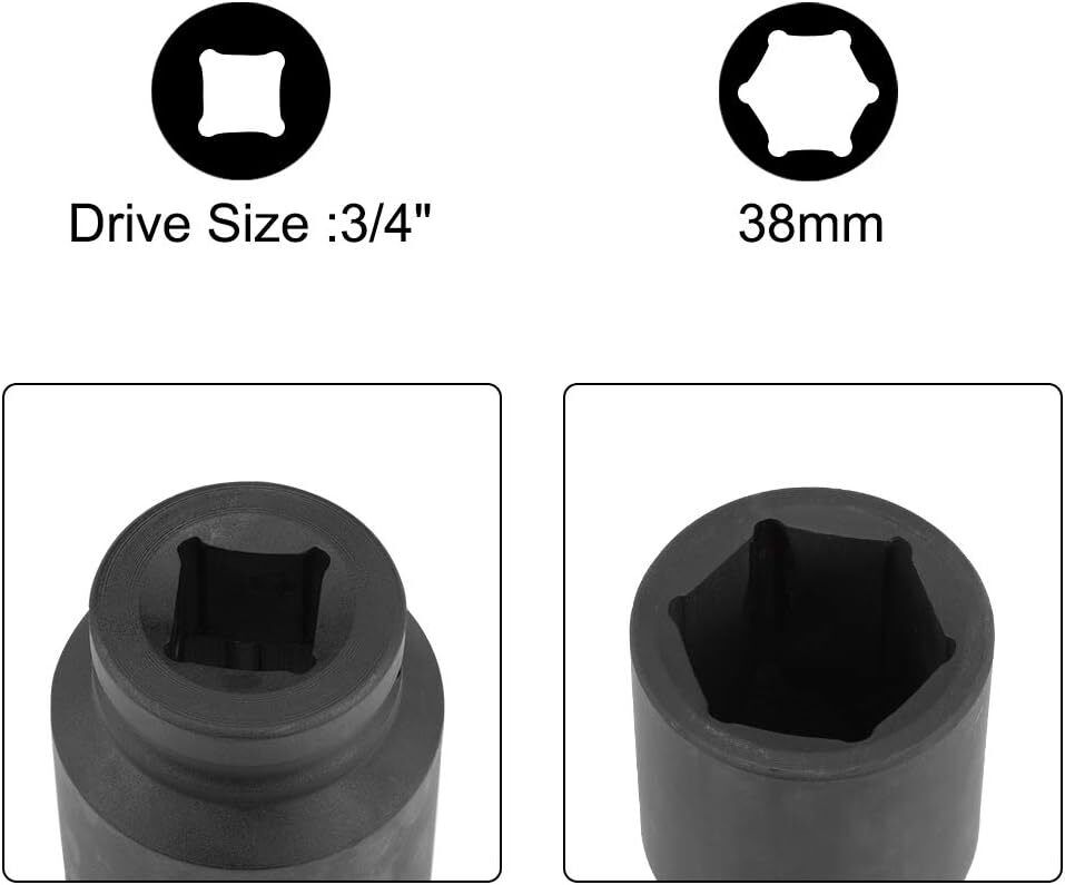 3/4-Inch Drive by 38mm Deep Impact Socket 6-Point Cr-Mo Alloy Steel Metric Tool