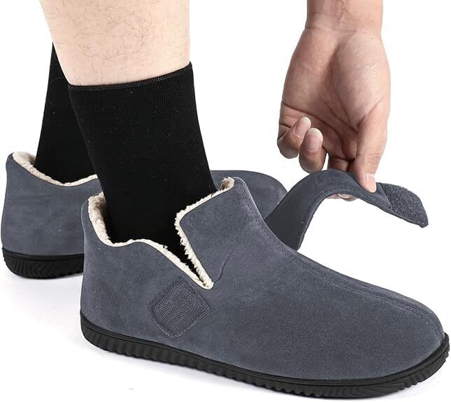Women's Adjustable Strap Closed Back Slipper in Dark Grey with Memory Foam UK8
