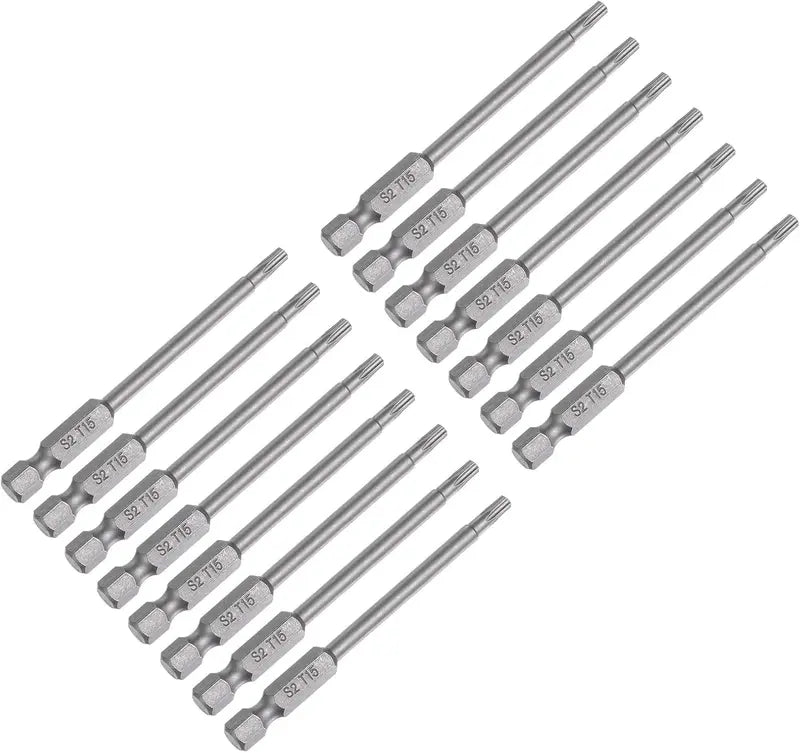 15Pcs T15 Torx Head Screwdriver Bit S2 Steel Magnetic Screw Drive Drill Bit 3'' HEAD