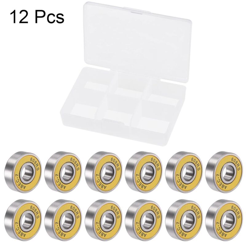 608-2RS Ball Bearings ABEC-7 Yellow for Skateboard Inline Roller Skates 12Pcs
