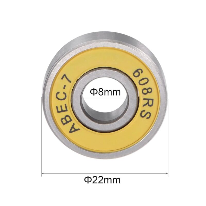 608-2RS Ball Bearings ABEC-7 Yellow for Skateboard Inline Roller Skates 12Pcs