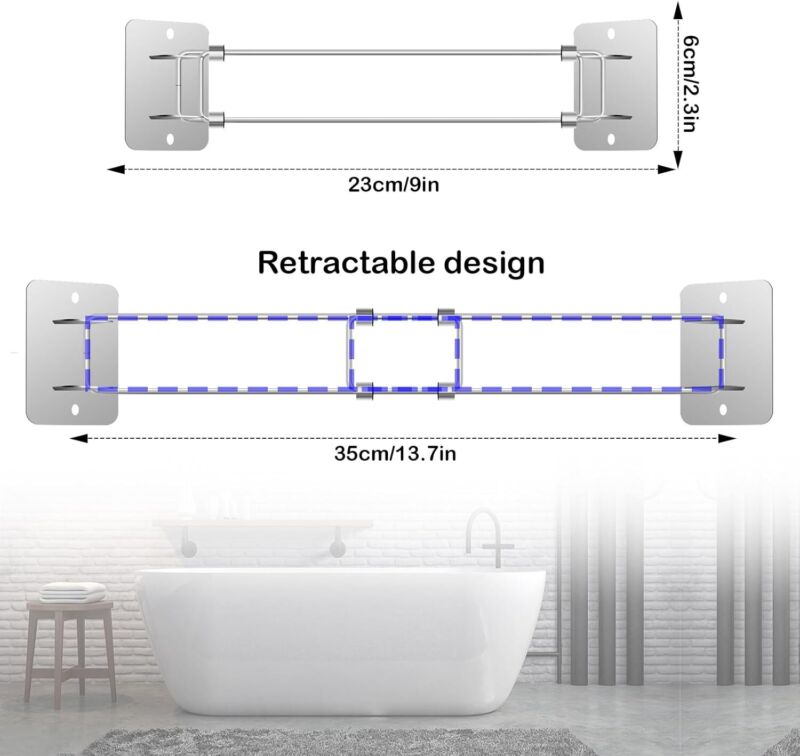 Shower Corner Storage Bar Bathroom Stick on Shelves Stainless Steel Campervan
