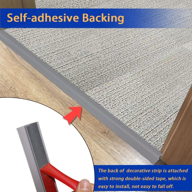 Carpet Edge Strip Self Adhesive Floor Transition PVC Door Carpet Edging 6M