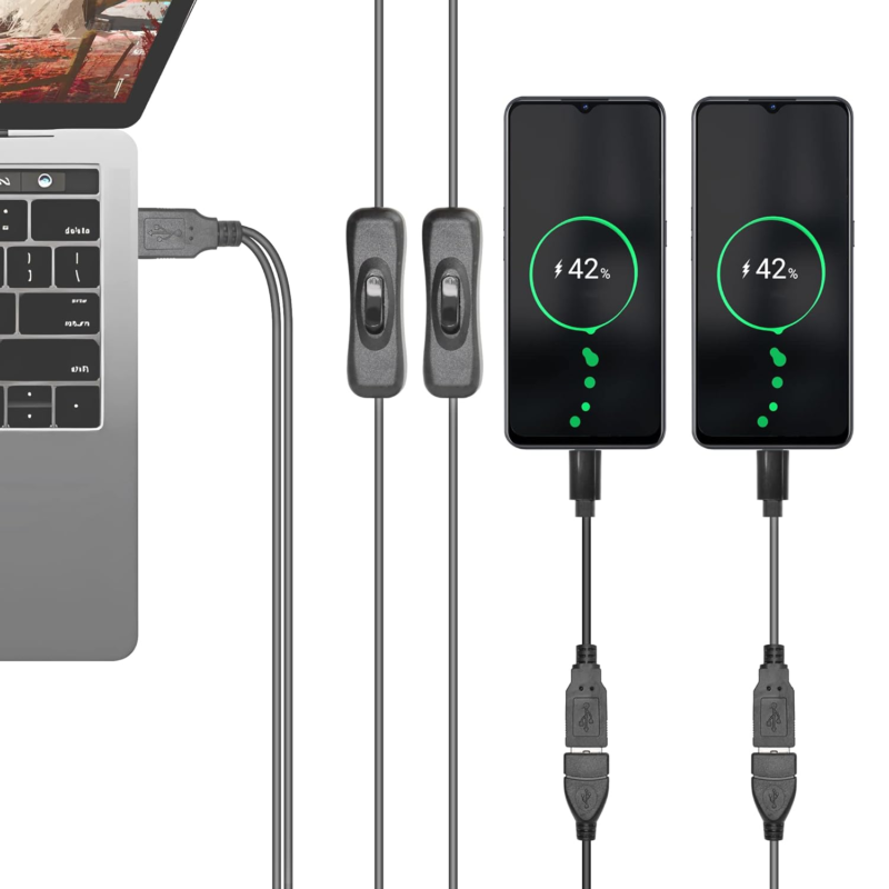 USB Splitter Cable with Switch USB 2.0 Male to Dual USB Female Jack Y Splitter