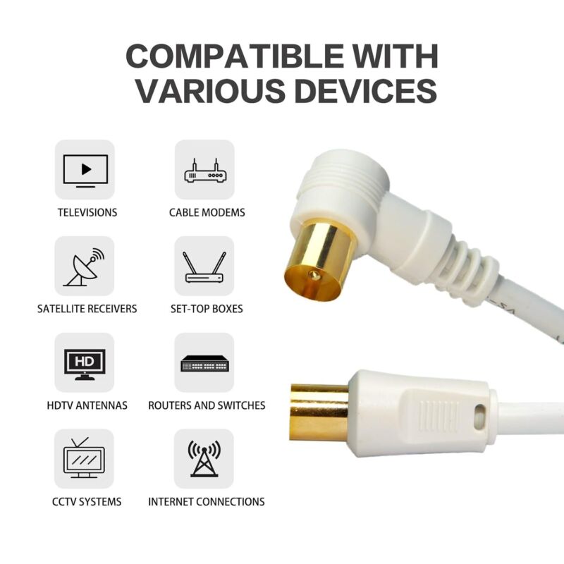 5M TV Aerial Cable Extension Satellite Male-To-Male Coaxial Connection RF