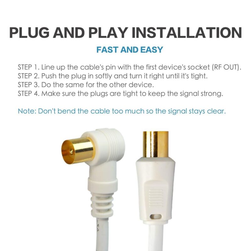 5M TV Aerial Cable Extension Satellite Male-To-Male Coaxial Connection RF