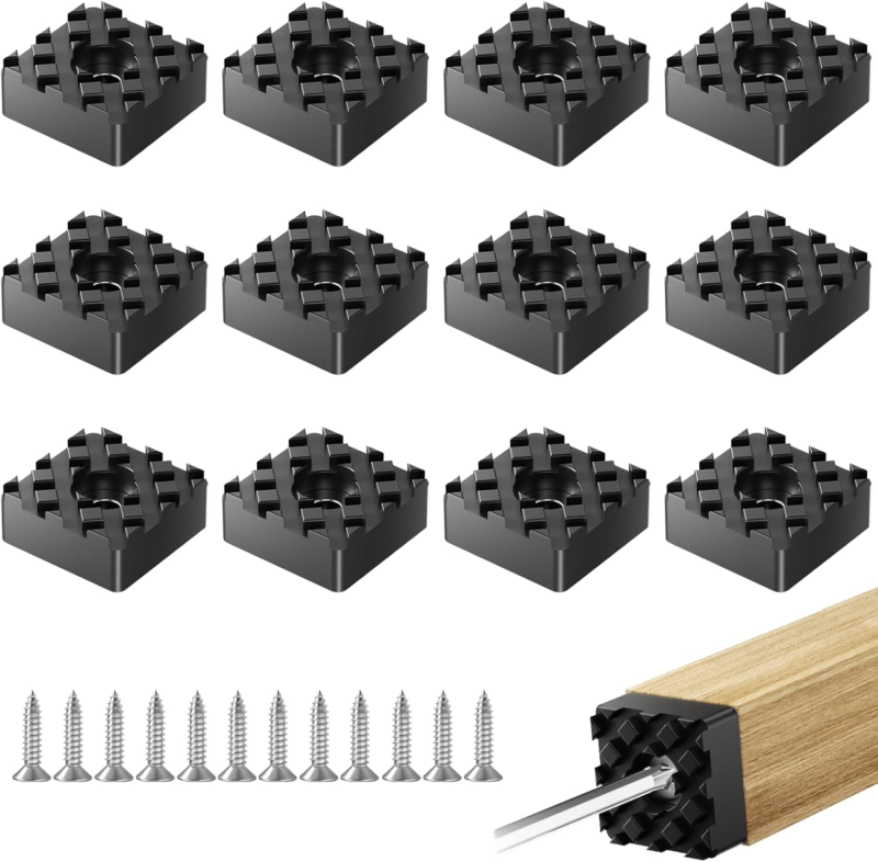 Square Rubber Furniture Floor Pads Non Slip Non Skid Feet Chair Table 22mm 12Pc