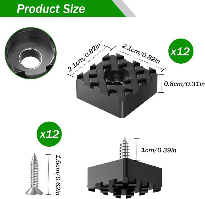 Square Rubber Furniture Floor Pads Non Slip Non Skid Feet Chair Table 22mm 12Pc