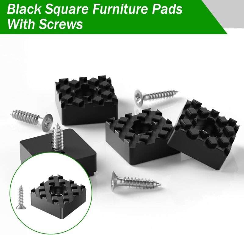 Square Rubber Furniture Floor Pads Non Slip Non Skid Feet Chair Table 22mm 12Pc