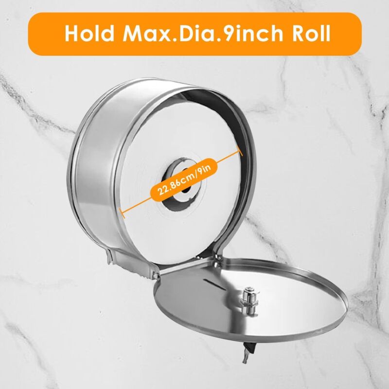 Jumbo Toilet Towel Paper Dispenser 9'' Roll 2.5 Core Stainless Steel Wall Mount