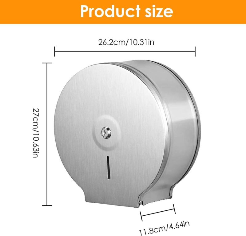 Jumbo Toilet Towel Paper Dispenser 9'' Roll 2.5 Core Stainless Steel Wall Mount