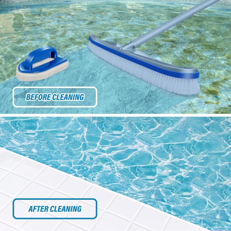 Swimming Pool Cleaning Kit Adjustable Brush Set Sponge 18'' for Walls Tiles Floor