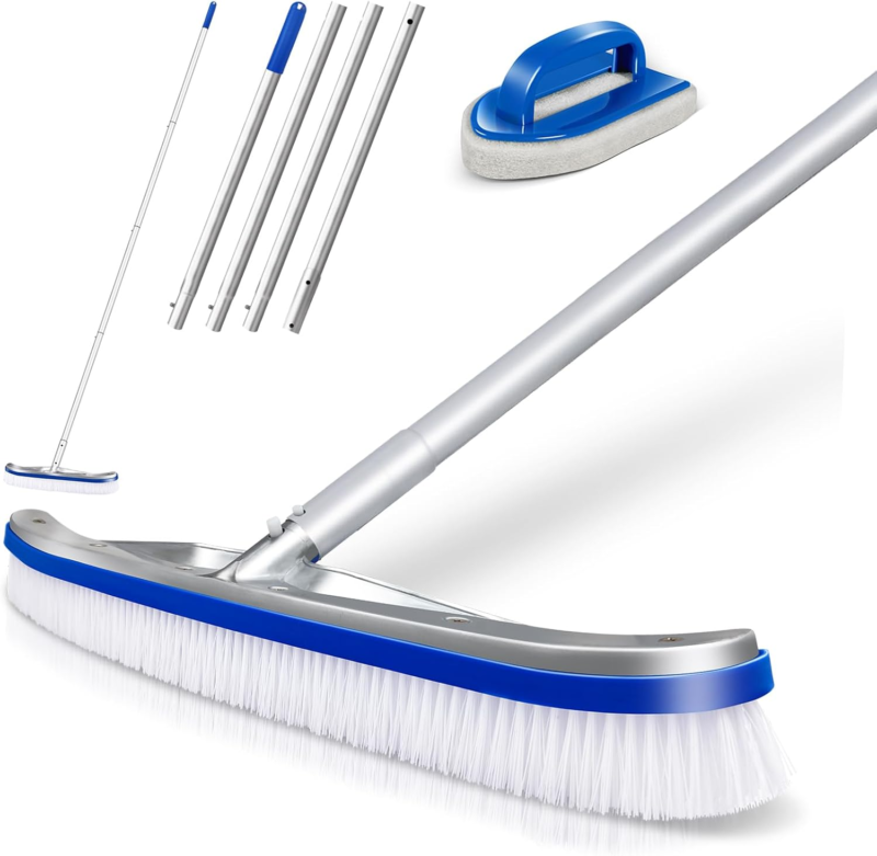 Swimming Pool Cleaning Kit Adjustable Brush Set Sponge 18'' for Walls Tiles Floor