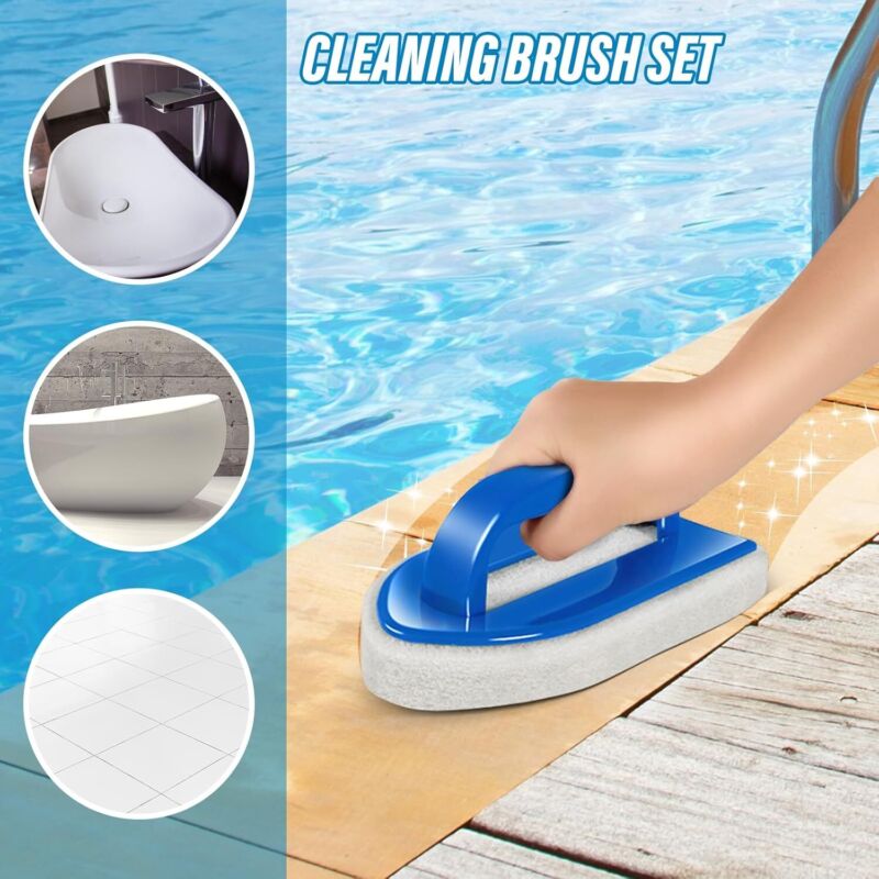 Swimming Pool Cleaning Kit Adjustable Brush Set Sponge 18'' for Walls Tiles Floor