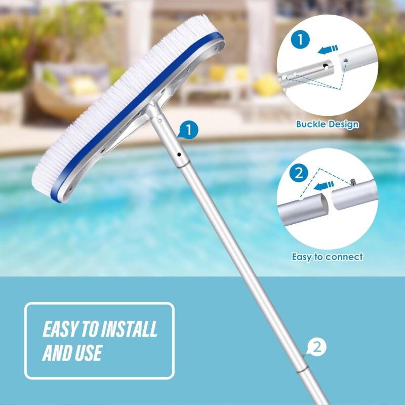 Swimming Pool Cleaning Kit Adjustable Brush Set Sponge 18'' for Walls Tiles Floor