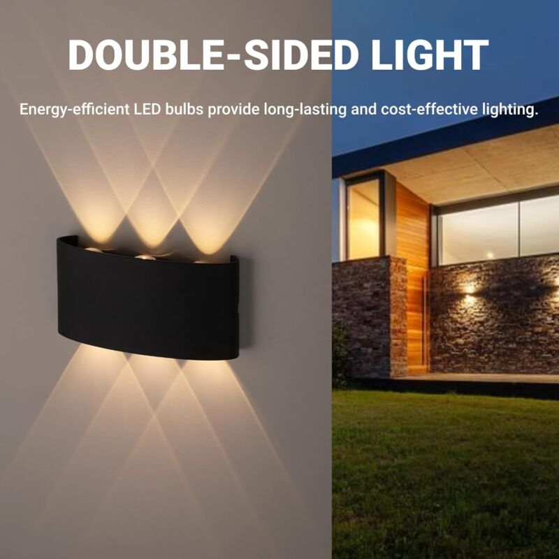 Indoor Outdoor Wall Lamp Lighting 6 LED Bulbs Warm Light 6W
