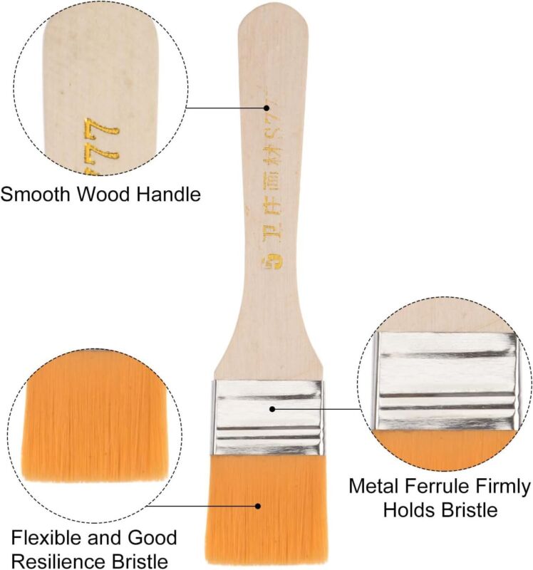 6Pc Paint Brush Soft Nylon Bristle Wood Handle Decorating Brushes DIY Painting