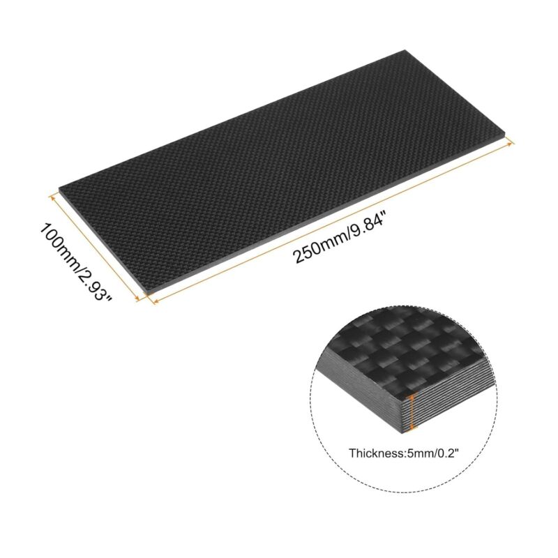 Carbon Fiber Sheet 100X250X5Mm Glossy Surface Pultruded Board Plate Plain