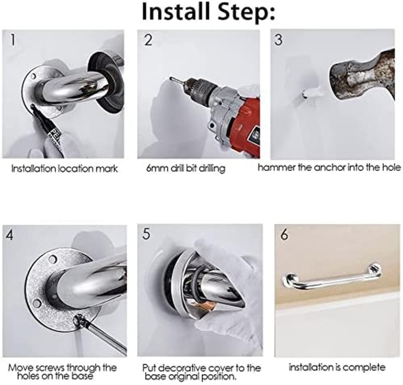 Bath Grab Bar Anti-Slip Grip Safety Handle Toilet Bathroom Handrail 12inch/300mm