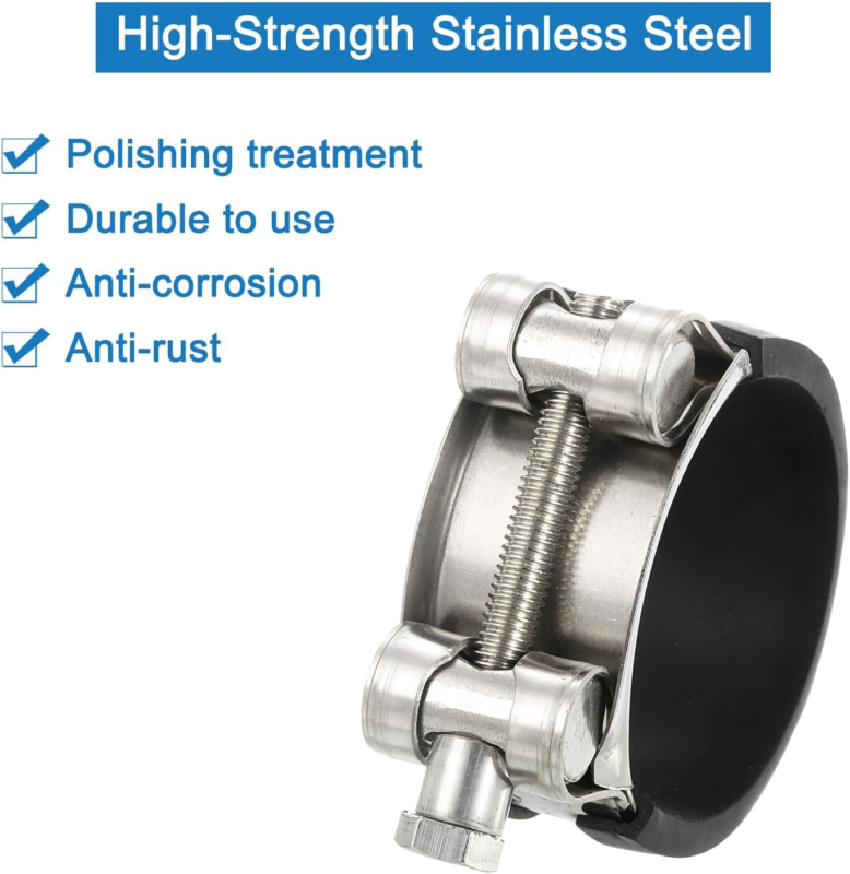 4Pcs T-Bolt Hose Clamp Working Range 44-47Mm Rubber Cushioned Intake Intercooler